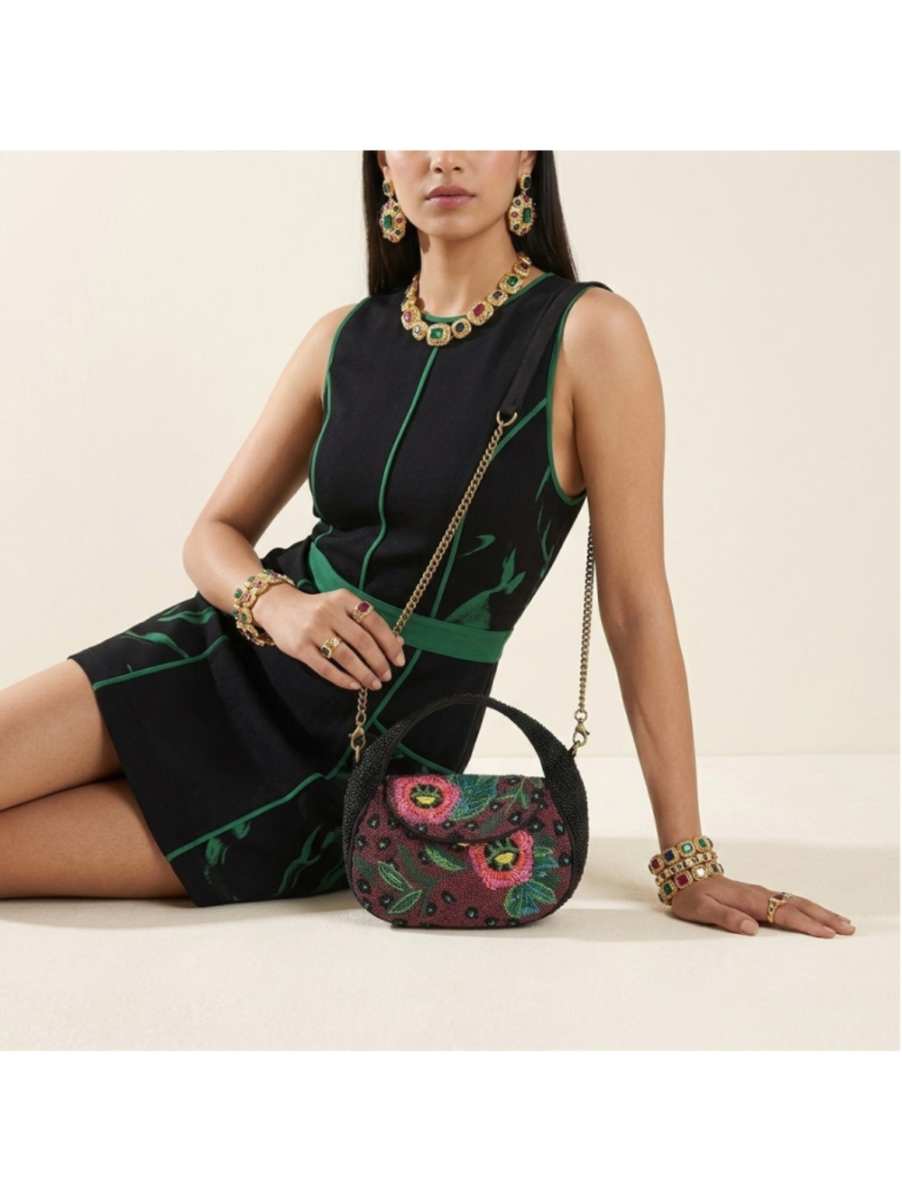 America & Beyond Twilight Vine Beaded Satchel/Crossbody